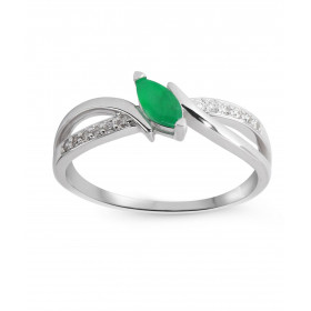 Bague Or Blanc 750 Emeraude Navette 6x3mm Diamants Bague Or Blanc 750 composée d un anneau entrelacé serti d une Emeraude ...