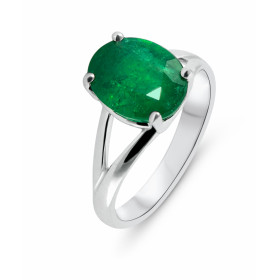  Bague Or Blanc 750 sertie d une Emeraude ovale 11.1x8.8mm Poids émeraude : 3.9 carats Serti à griffes 