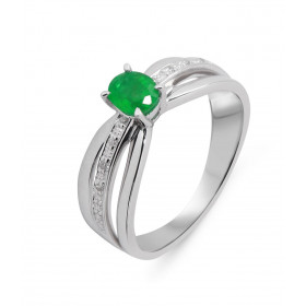 Bague Or Blanc 750 Emeraude Ovale 5x4mm Diamants Bague Or Blanc 750 composée d un anneau large serti d une Emeraude ovale ...