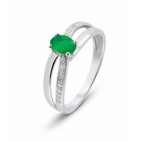  Bague Or Blanc 750 Emeraude Ovale 6x4mm Diamant Bague Or Blanc 750 sertie d une pierre ovale 6x4mm (0.45 carat) Anneau se...