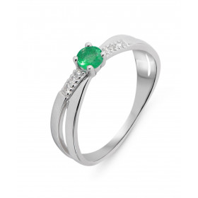 Bague Or Blanc 750 Emeraude Ronde 3.5mm Diamants Bague Or Blanc 750 composée deux anneaux entrelacés, d une Emeraude ronde...