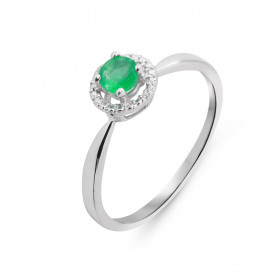 Bague Or Blanc 750 Emeraude Ronde 4mm diamants Bague Or Blanc 750 sertie d un Emeraude ronde 4mm diamètre 2 diamants 0.7mm...