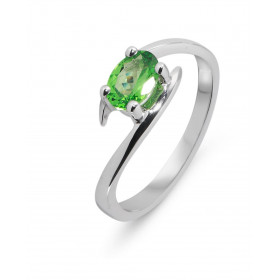  Bague Or Blanc 750 sertie d un Grenat Tsavorite AAA ovale 7x5mm (0,6 carat) Serti à griffes Corps Croisé 
