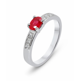 Bague Or Blanc 750 Rubis 6x4mm et Diamant