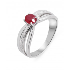 Bague Or Blanc 750 Rubis Ovale 5x4mm et Diamants