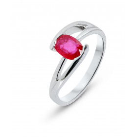 Bague Or Blanc 750 Rubis ovale 7x5mm