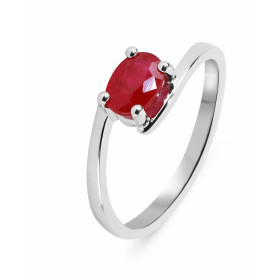 Bague Or Blanc 750 Rubis Ovale 7x5mm