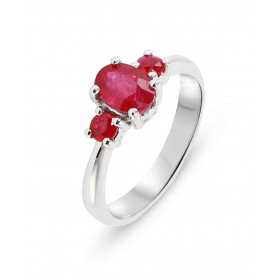 Bague Or Blanc 750 Rubis Ovale et Ronds
