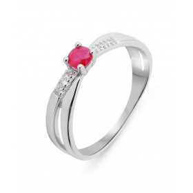 Bague Or Blanc 750 Rubis Rond 3.5mm Diamants Bague Or Blanc 750 composée deux anneaux entrelacés, d un Rubis rond 3.5mm 6 ...