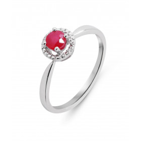 Bague Or Blanc 750 Rubis Rond 4mm diamants Bague Or Blanc 750 sertie d un Rubis rond 4mm diamètre 2 diamants 0.7mm diamètr...