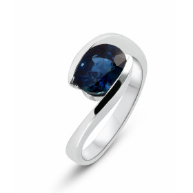 Bague Or Blanc 750 Saphir Bleu Royal AAA Ovale 9x7mm