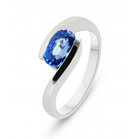  Bague Or Blanc 750 sertie d un Saphir Ceylan AAA Ovale 8x6mm (1.5 carat) 