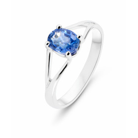  Bague Or Blanc 750 sertie d un Saphir Ceylan Ovale 7.5x5.5mm (1,3 carat) Serti à 4 griffes 