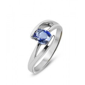  Bague Or Blanc sertie d un Saphir Ceylan ovale 7x5mm (1 carat) Largeur monture (vue dessus) : 8,3mm Monture solitaire cro...