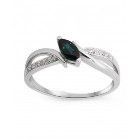 Bague Or Blanc 750 Saphir Navette 6x3mm Diamants Bague Or Blanc 750 composée d un anneau entrelacé serti d un Saphir navet...