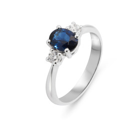  Bague Or Blanc 750 Saphir Ovale AAA Bleu Royal Diamants Bague Or Blanc 750 (18 carats) Monture solitaire épaulé Saphir Bl...