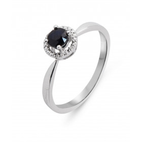 Bague Or Blanc 750 Saphir Rond 4mm diamants Bague Or Blanc 750 sertie d un Saphir rond 4mm diamètre 2 diamants 0.7mm diamè...