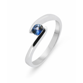  Bague Or Blanc 750 sertie d un Saphir Rond 4mm (0,28 carat) Serti Demi Clos Monture solitaire croisé 