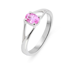 Bague en Or Blanc 750 sertie d&#39;un Saphir Rose Ovale de 6x4mm. Saphir de qualité AAA. Poids Saphir : 0.6 carat. Serti à...