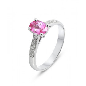 Bague Or Blanc 750 Saphir Rose Ovale 7x5mm et Diamants. Bague type Solitaire en Or Blanc 750 et Saphir rose. Pierre Ovale ...