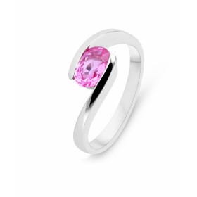 Bague Or Blanc 750 Saphir rose ovale 7x5mm. Bague en Or Blanc 750. Saphir rose ovale de 7x5mm (0,95 carat). Serti demi clo...