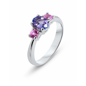  Bague Or blanc 750 Tanzanite Saphir Rose Bague Or blanc 750 (18 carats) Tanzanite AAA ovale 7x5mm (1 carat) 2 Saphirs ros...