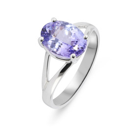 Bague Or Blanc 750 Tanzanite Ovale 10.5x8mm