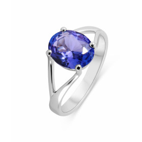 Bague Or Blanc 750 Tanzanite Ovale 10x8mm