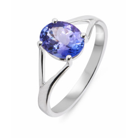  Bague Or Blanc 750 Tanzanite Pierre ovale 10x8mm (2.45 carats) Serti à griffes 
