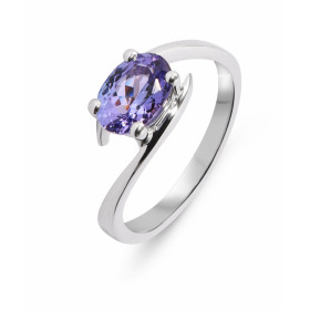 Bague en Or Blanc sertie d&#39;une Tanzanite ovale de 8x6mm (1,1 carat). Largeur de la monture (vue de dessus) : 7,3mm. Co...