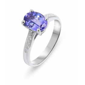  Bague Or Blanc 750 Tanzanite Ovale 8x6mm Diamant Tanzanite ovale 8x6mm (1,2 carat) sertie à griffes Entourage composé 10 ...