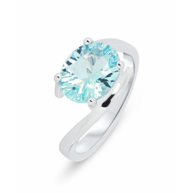  Bague Or Blanc 750 Topaze Bleue ovale 10x8mm Topaze bleue 3 carats sertie à griffes Monture corps croisé 