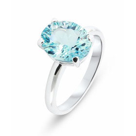 Bague Or Blanc 750 Topaze Bleue Ovale 11x9mm