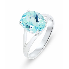 Bague  Or Blanc 750 Topaze Bleue ovale 11x9mm