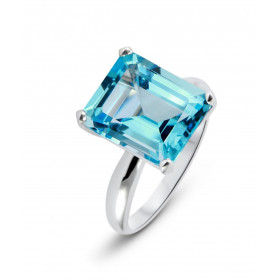 Bague Or Blanc 750 Topaze Bleue rectangulaire 12x10mm