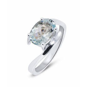  Bague Or Blanc Aigue marine Pierre Ovale 10x8mm Poids pierre : 2.4 carat Corps croisé Serti 4 griffes 