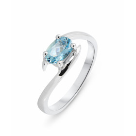  Bague Or Blanc sertie d une Aigue Marine ovale 7x5mm (0,73 carat) 