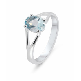  Bague Or Blanc 750 Aigue Marine Aigue marine ovale 8x6mm Poids pierre : 1.1 carat Serti à 4 griffes 