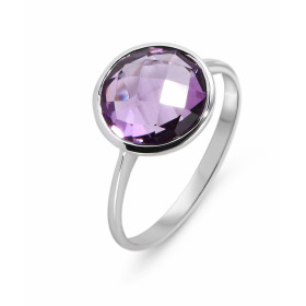 Bague Or Blanc sertie d une Améthyste ronde taille dome 10mm diamètre Poids Pierre : 3,75ct 