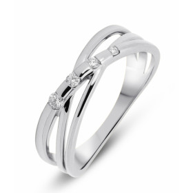 Bague Or Blanc sertie 4 diamants pour un poids total 0,10 carat Largeur monture (vue dessus) : 6,2mm Couleur Diamant : H ...