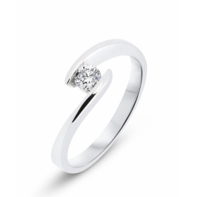 Bague en Or Blanc sertie d&#39;un Diamant rond de 3,3mm de diamètre (0,19 carat - Couleur : G - Pureté : Si). Largeur de l...