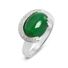  Bague Or Blanc 750 Emeraude Diamants Cette bague est sertie d une émeraude taille cabochon 12x10mm (4,51 carats) 18 diama...