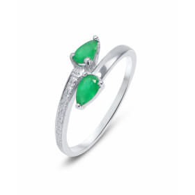  Bague Or Blanc sertie d un diamant deux Emeraudes taille poire 5x3mm Poids Diamant : 0,005 carats Qualité Diamant : HSI P...