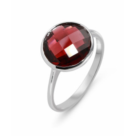 Bague Or Blanc sertie d un Grenat rond taille dome 10mm diamètre Poids Pierre : 5ct 