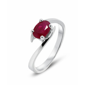 Bague Or Blanc 750 Rubis. Rubis ovale de 7x5mm. Poids de la pierre : 0.8 carat. Serti à griffes. Corps croisé