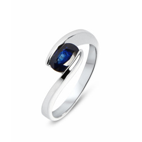  Bague Or Blanc sertie d un Saphir ovale 7x5mm (0,8 carat) Monture solitaire croisé 