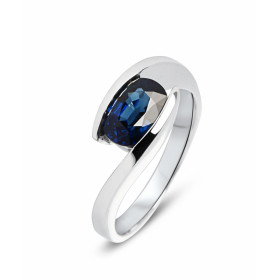 Bague Or Blanc Saphir Ovale 8x6mm