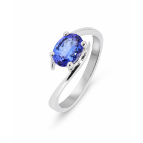  Bague Or Blanc sertie d une Tanzanite AAA ovale de 8x6mm (1 carat) Serti à griffes Monture croisée 