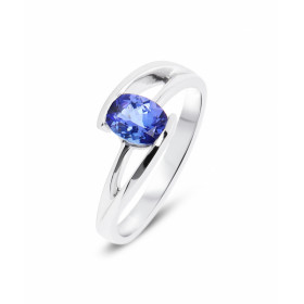  Bague Or Blanc sertie d une Tanzanite ovale 7x5 mm (0,75 carat) Serti demi clos Monture solitaire croisé Largeur monture ...