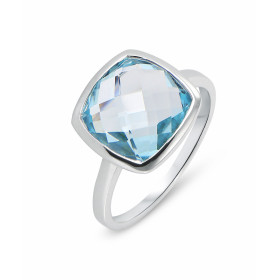  Bague Or Blanc sertie d une Topaze bleue taille coussin 10x10mm Poids Pierre : 5,1ct 